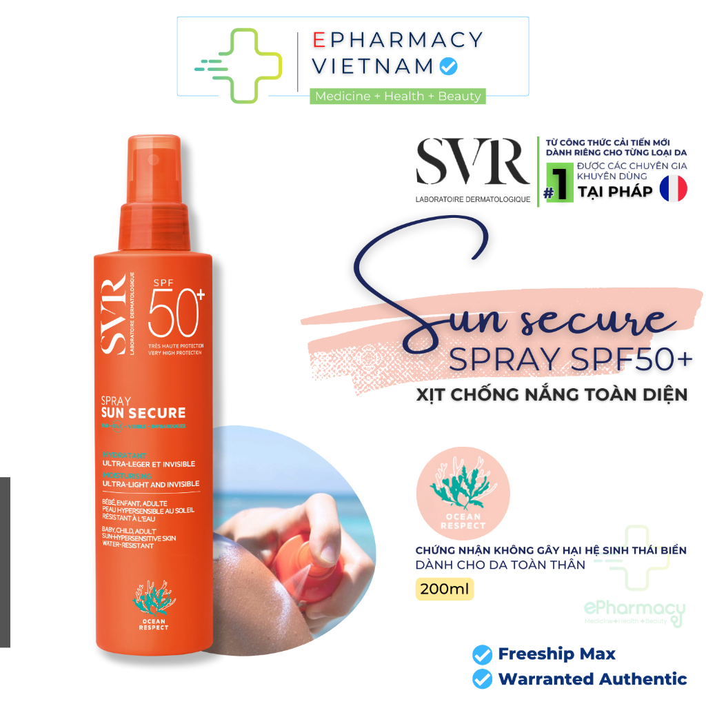 Kem chống nắng dạng xịt svr sun secure spray spf50+ 200ml