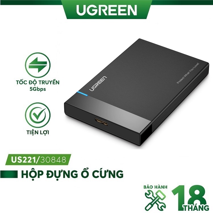 Hộp đựng ổ cứng 2.5 inch usb 3.0 hỗ trợ 6tb, chuẩn sata, ugreen 30847/30848 us221 vỏ nhựa abs - hàng