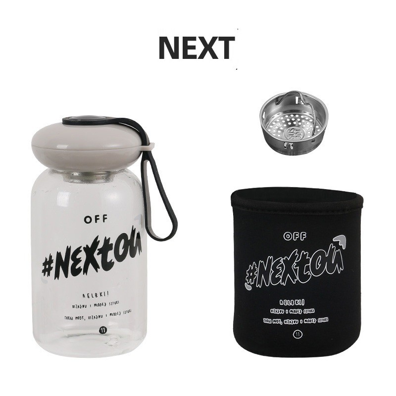 Bình thủy tinh có lọc trà in chữ độc đáo 420ml mẫu mới 2021