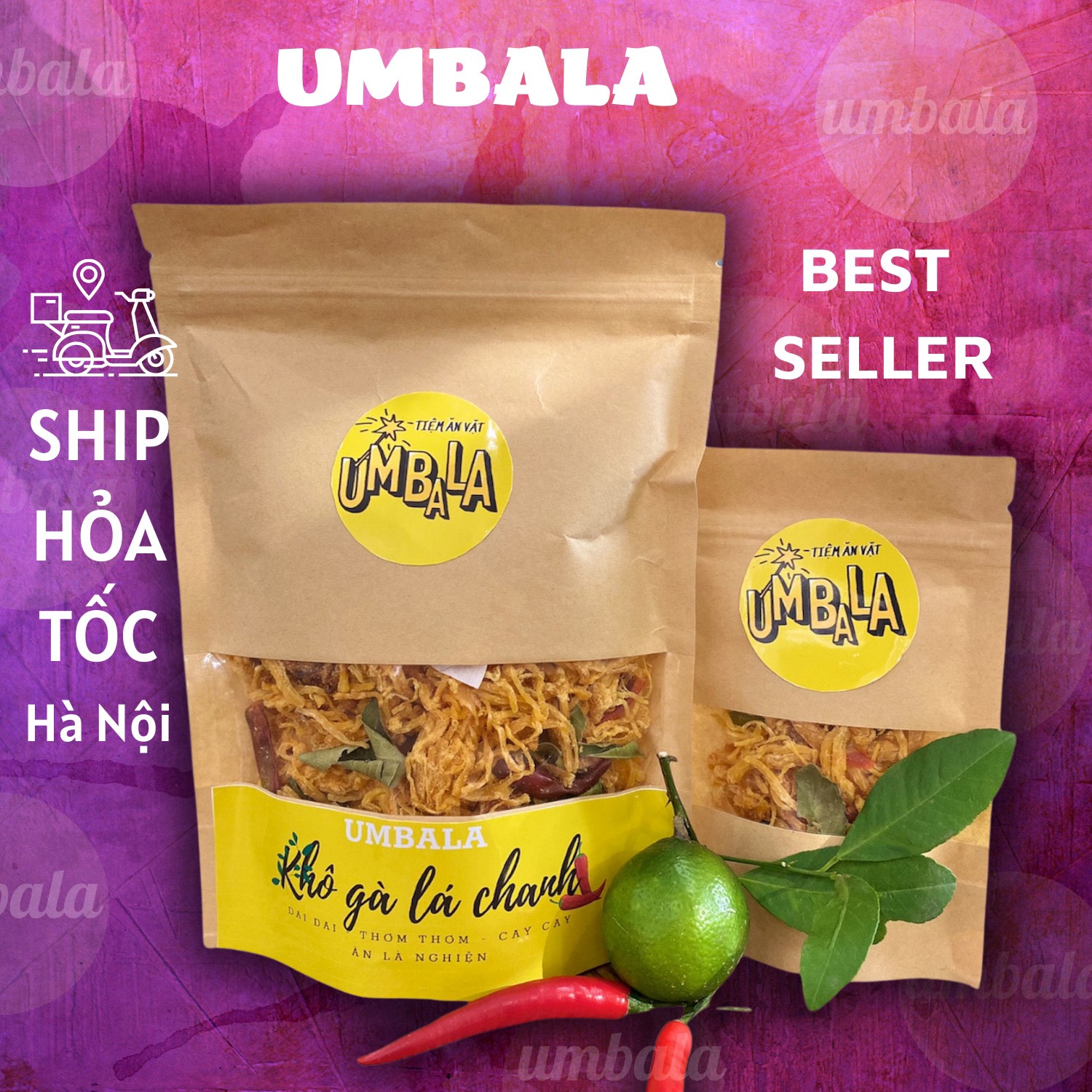 100g Khô gà lá chanh dạng túi zip ngon nhức nách ăn vặt Umbala