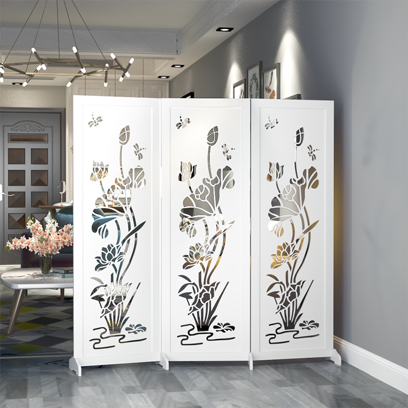 VÁCH NGĂN BÌNH PHONG PHONG THUỶ HOẠ TIẾT HOA SEN - IG489 (giá 2 tấm, kèm chân bình phong)