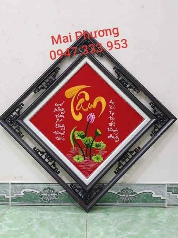 (Tranh thêu sẵn, kích thước 50*50). Bức tranh chữ TÂM, TRÍ, NHẪN, TÀI, ĐỨC, HIẾU là tranh "ĐÃ THÊU SẴN" về chỉ việc đóng khung.