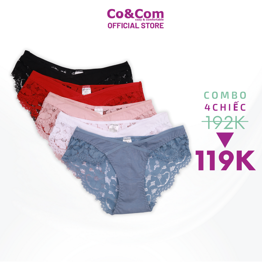 Quần lót nữ ren cotton 3 size cạp chéo, mềm mại, co giãn thoải mái co&com no3014