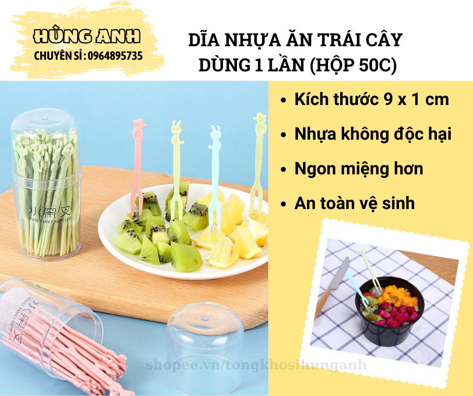 Hộp 50 dĩa nhựa ăn hoa quả, dĩa ăn trái cây ha154