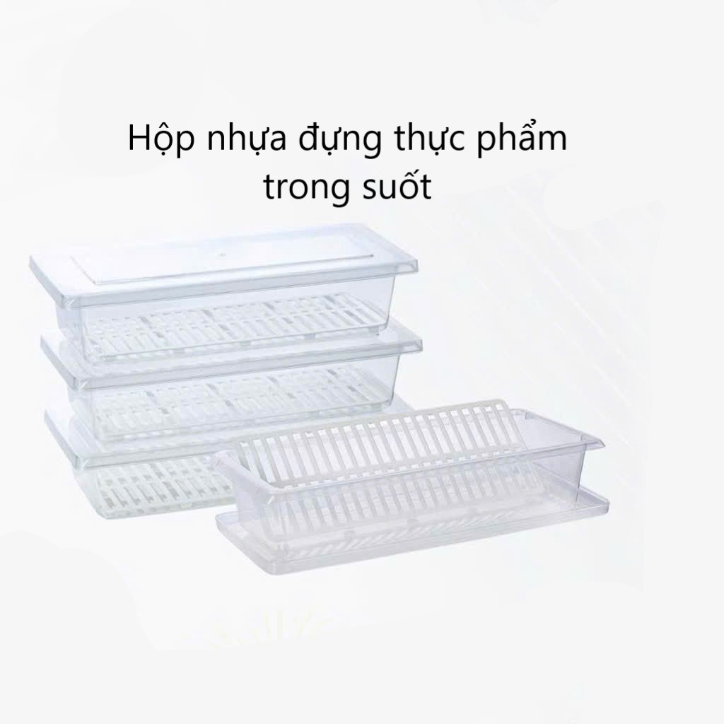 Hộp nhựa đựng thực phẩm Việt Nhật 6586 - Hộp Nhựa Trong Suốt Đựng Thực Phẩm Có Khay Ráo Nước Hình Chữ Nhật Bảo Quản Tủ Lạnh