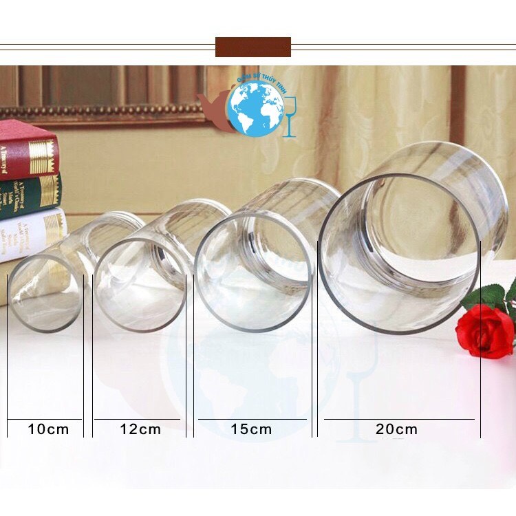 Lọ hoa thủy tinh trụ tròn 20x30 , óng 20x30 cao 30cm đường kính 20cm , lọ hoa cao 30cm