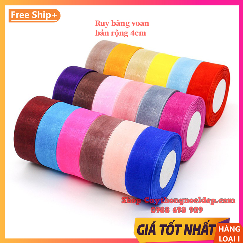 (Sỉ Cuộn 45 mét) Ruy băng voan ❤️Bản 4cm❤️ loại đẹp Hàn Quốc bản rộng 4cm trang trí quà tặng, hoa chúc mừng