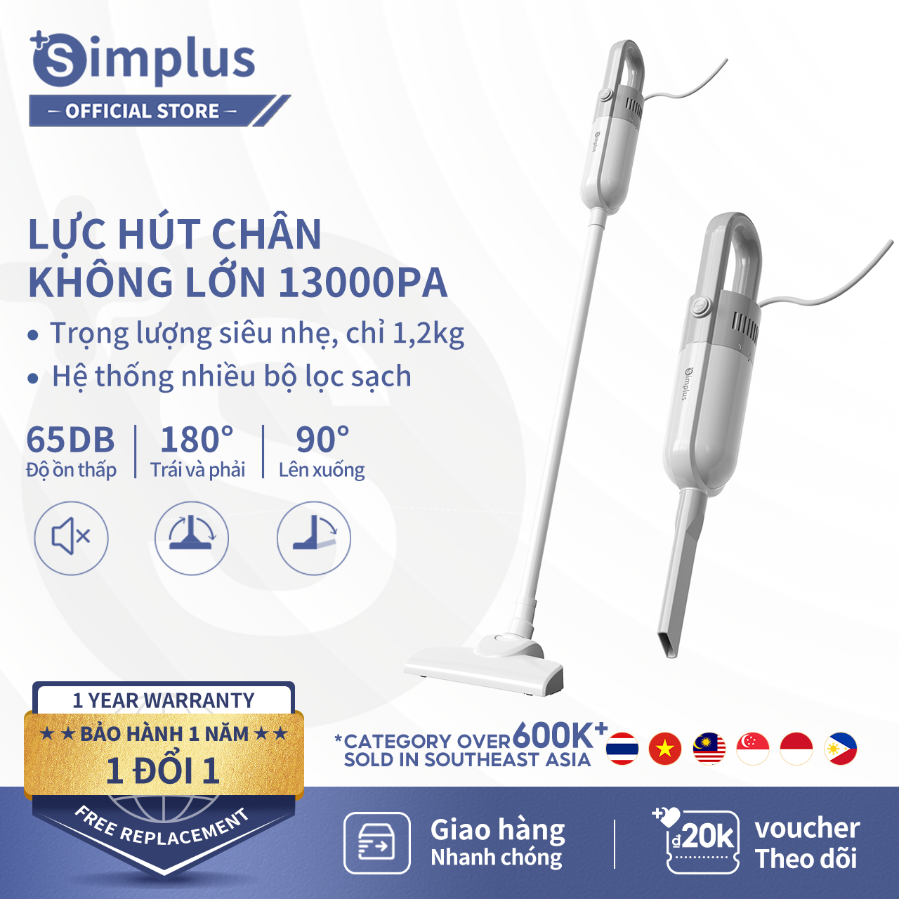 Máy hút bụi Simplus 13000PA Lực hút lớn,Máy hút bụi gia đình hút ô tô xe hơi thiết kế tối giản sang trọng, bảo hành 1 năm 1 đổi 1- XCQI002