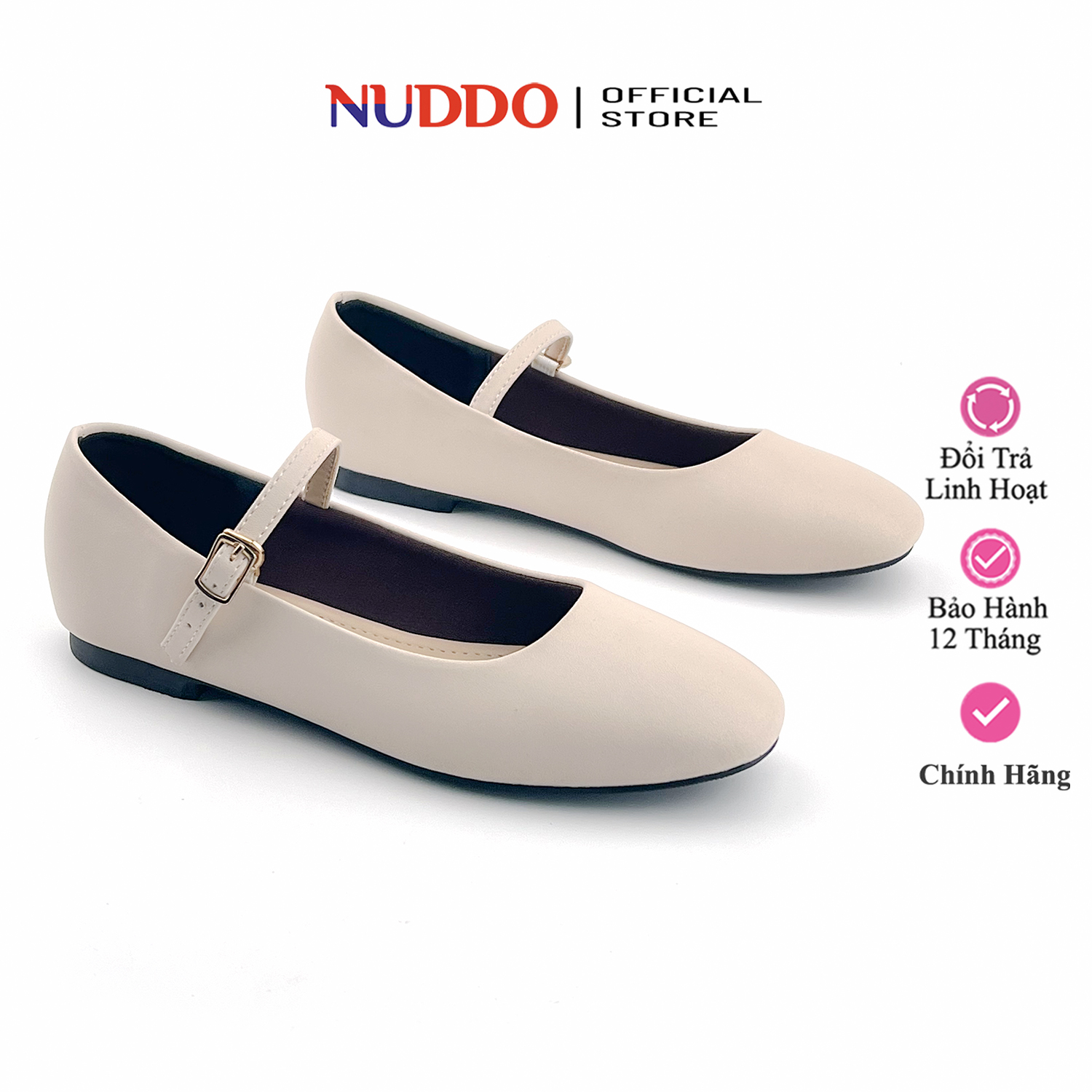 Giày búp bê bệt nữ da thật cao cấp dáng mary jane đế bệt mũi vuông da mềm siêu êm nuddo - nm001v