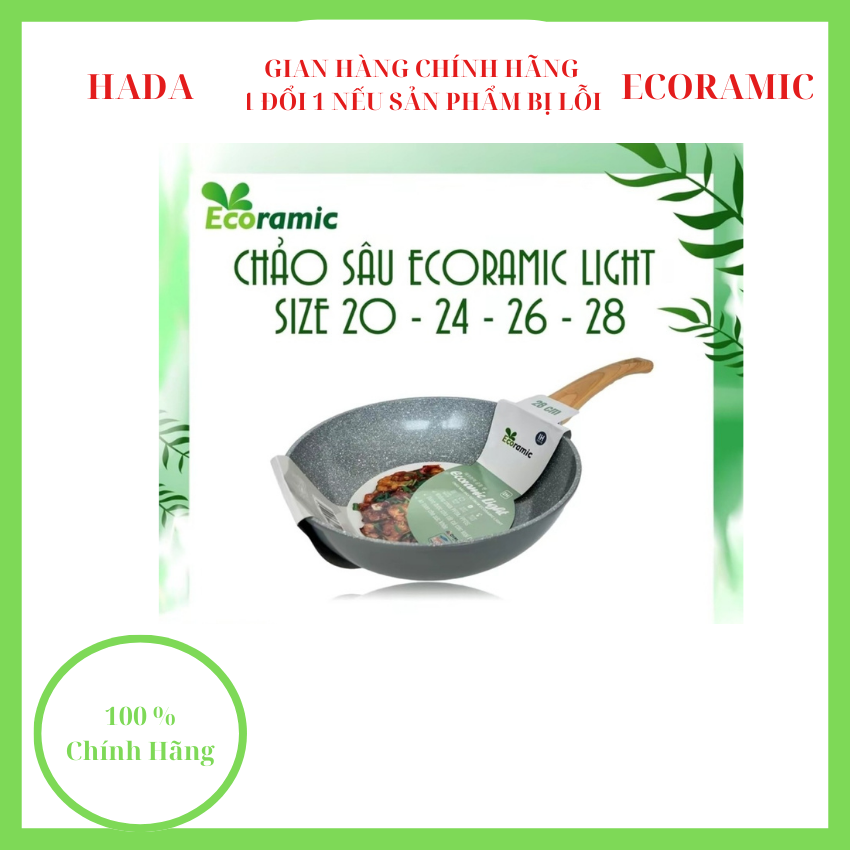 Chảo vân đá sâu lòng chống dính đáy từ ecoramic light hàn quốc | dùng được bếp từ |size 20 24 26 28