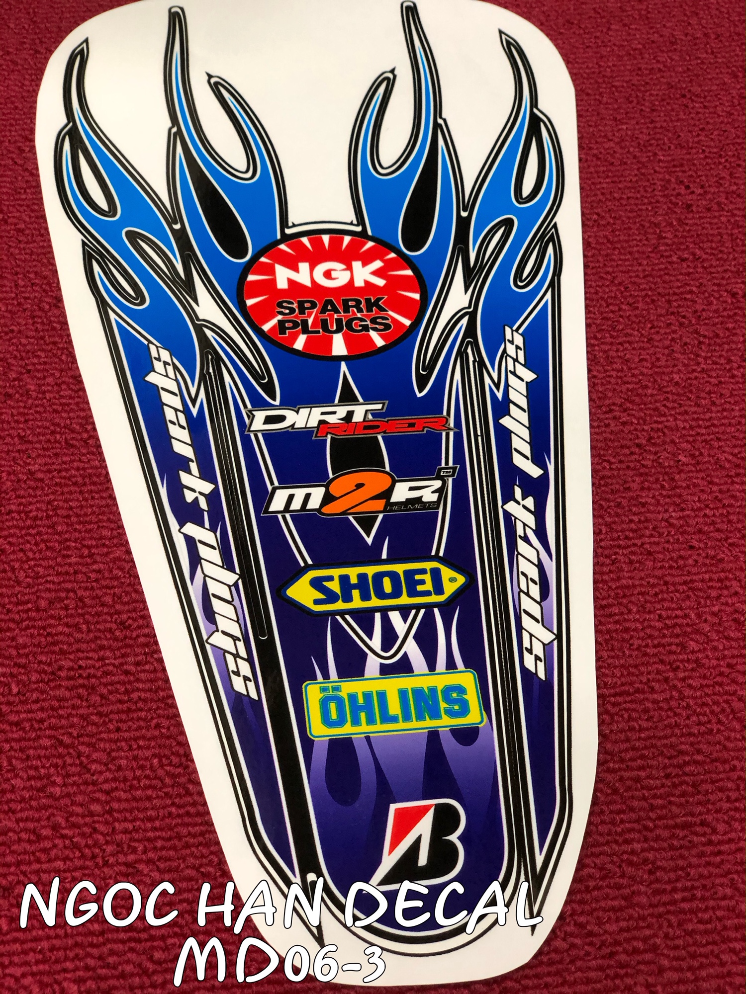 Tem chế Spark Plugs NGK màu xanh dương dán trang trí mỏ dè xe máy -- Ngọc Hân Decal