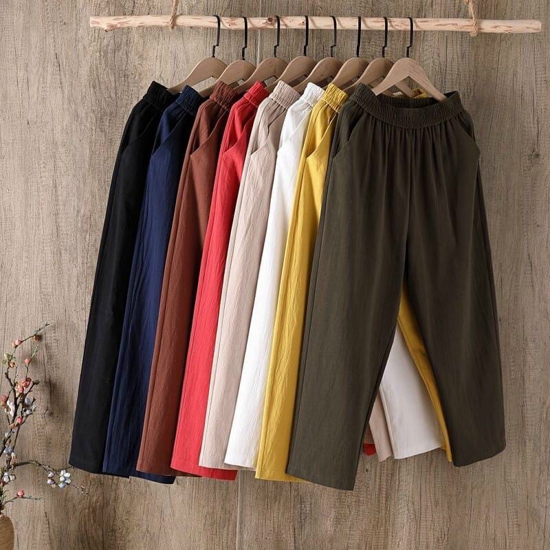 Quần Đũi Xước Vải Lanh Tơ Mát, Quần Nữ Ống Rộng Nhiều Màu, Quần Nữ Nhật Size S,M,L,XL,XXL giá tốt CÓ ẢNH T