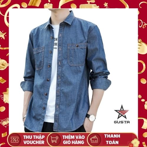 [FOLLOW SHOP GIẢM 20K] [SALE 12/12] Áo Sơ Mi Jean Nam Tay Dài Áo Khoác Somi Denim Nam Giả Bỏ Giả Jean Demin Cao Cấp 2 Túi Siêu Mát Hàng Cao Cấp-SMDN-GUSTA