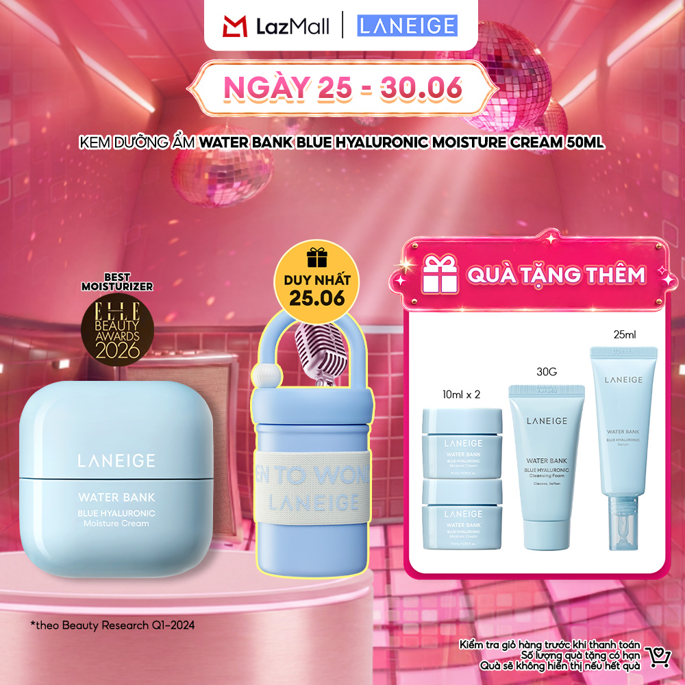 Kem Dưỡng Ẩm Sâu 100 Giờ  Phục Hồi Hàng Rào Bảo Vệ Da Laneige Water Bank Blue Hyaluronic Moisture Cream 50ml (Da Khô và Xỉn Màu)