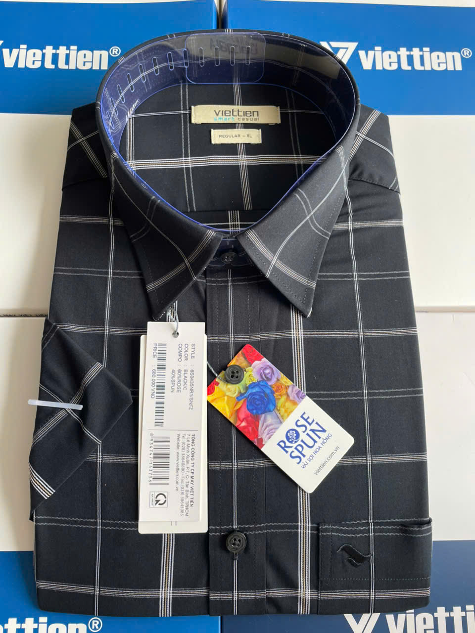 Áo sơ mi nam Việt Tiến vạt ngang (6S0435)