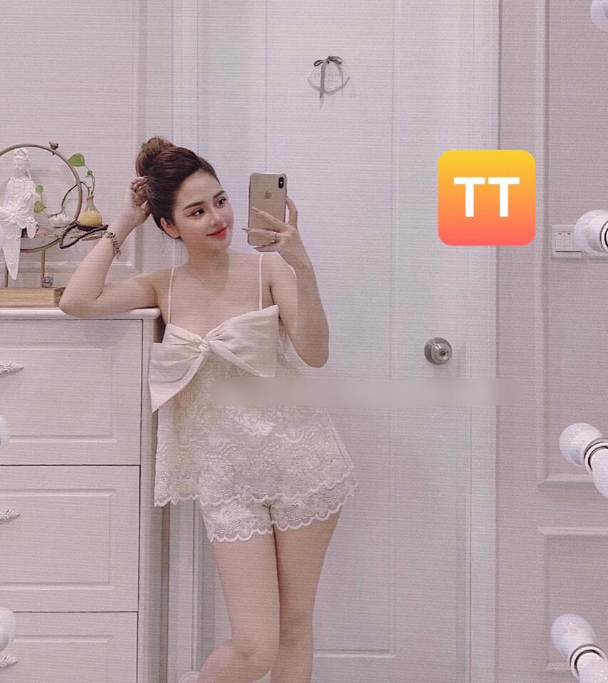 Sét bộ đùi ren hai lớp áo hai dây phối nơ bảng bự trước ngực gợi cảm ttsa0607