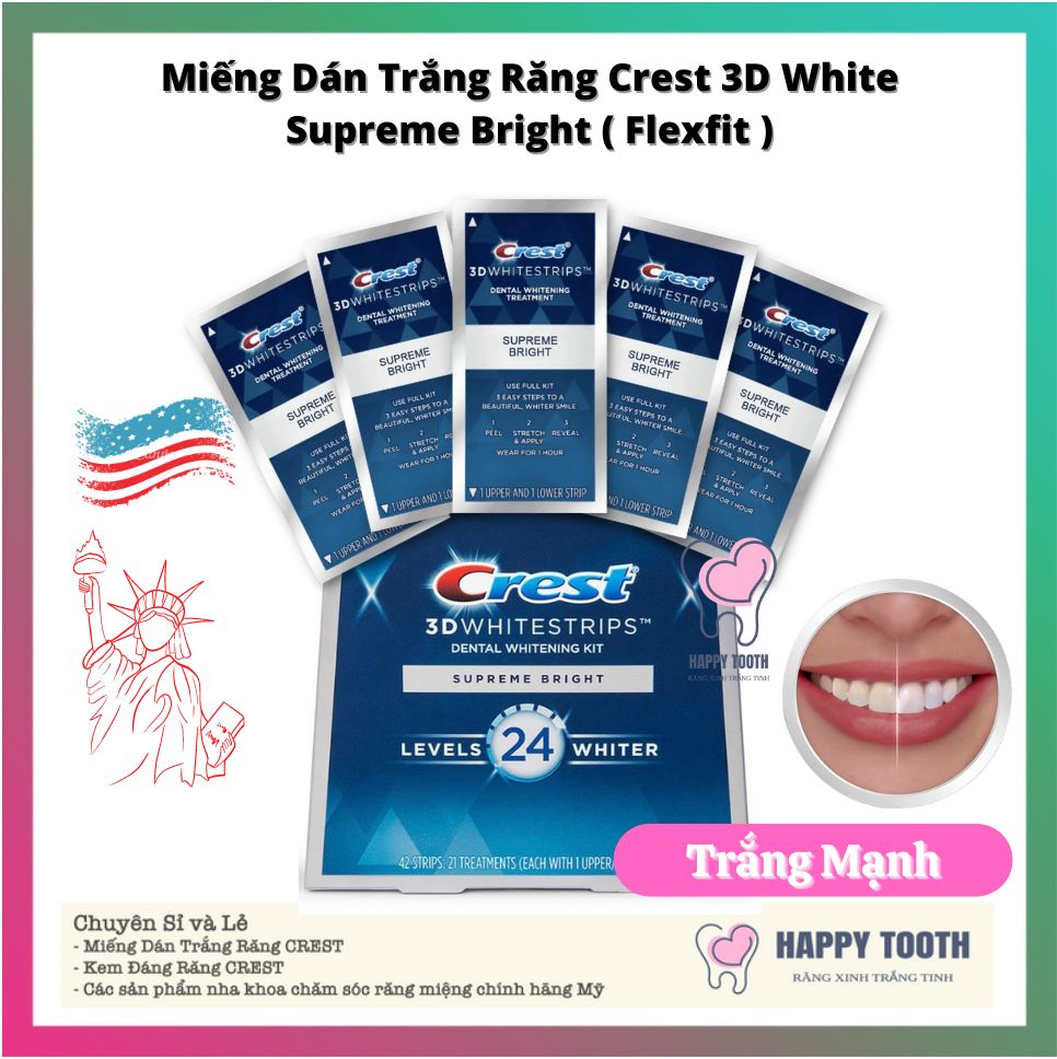 1 Gói Miếng Dán Trắng Răng Crest 3D White Supreme Bright Chính Hãng Mỹ
