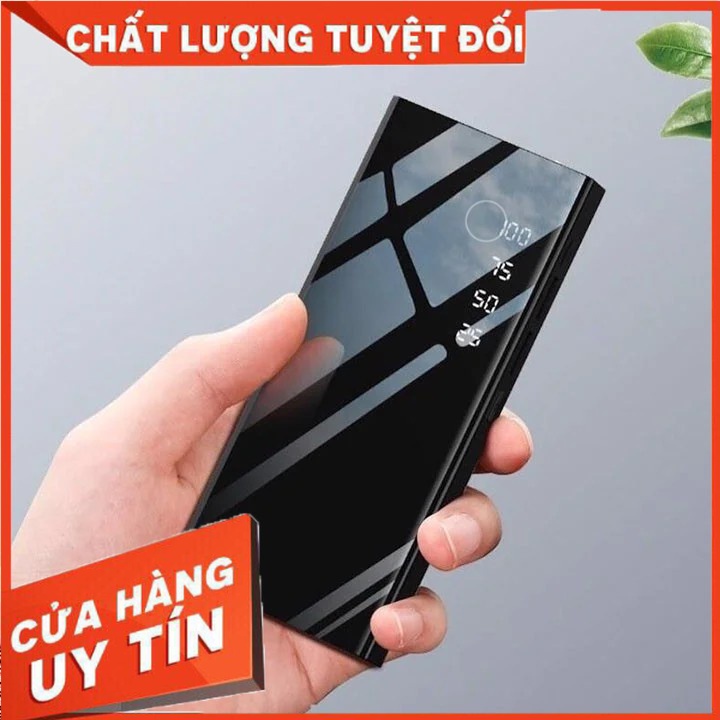 Sạc dự phòng 20000mAh Tích Hợp Sạc Nhanh Fast Charge Mặt Kính Đen hiển phần trăm thị pin. 2 USB Có Đèn -ngaa313