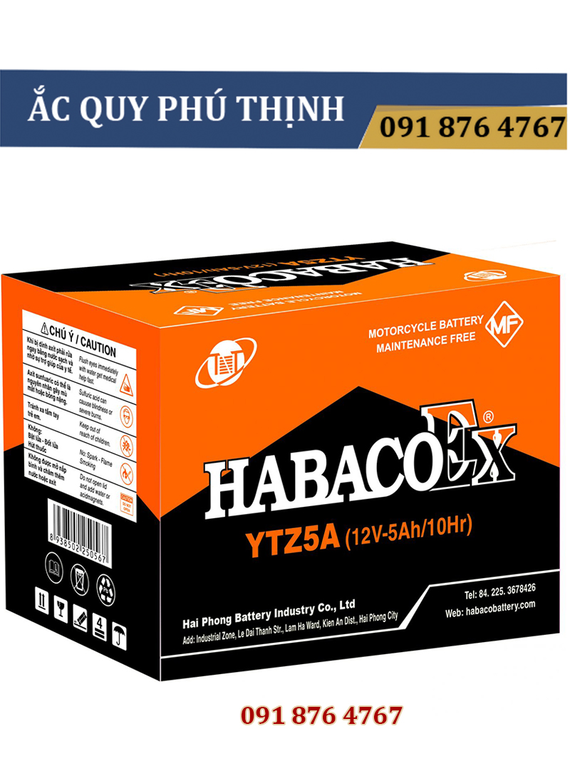 Ắc quy xe máy (khô) Habaco 12V – 5Ah  EX – YTZ5A. Dùng  cho các loại xe Wave