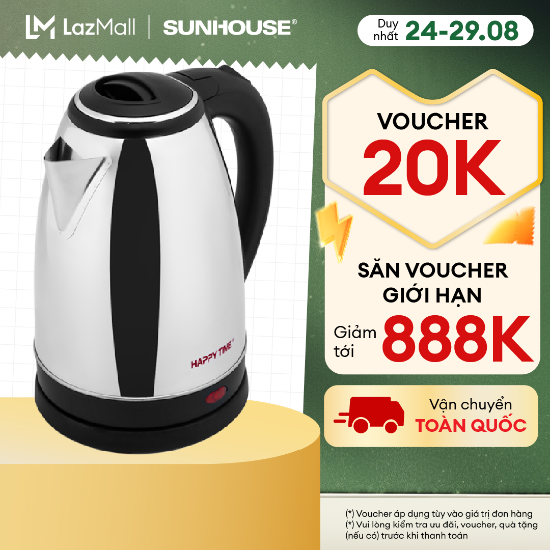 Ấm siêu tốc SUNHOUSE Happy Time HTD1088 - Dung tích 1,8L - Công suất 1500W - Bảo hành 12 tháng - Hàng Chính Hãng