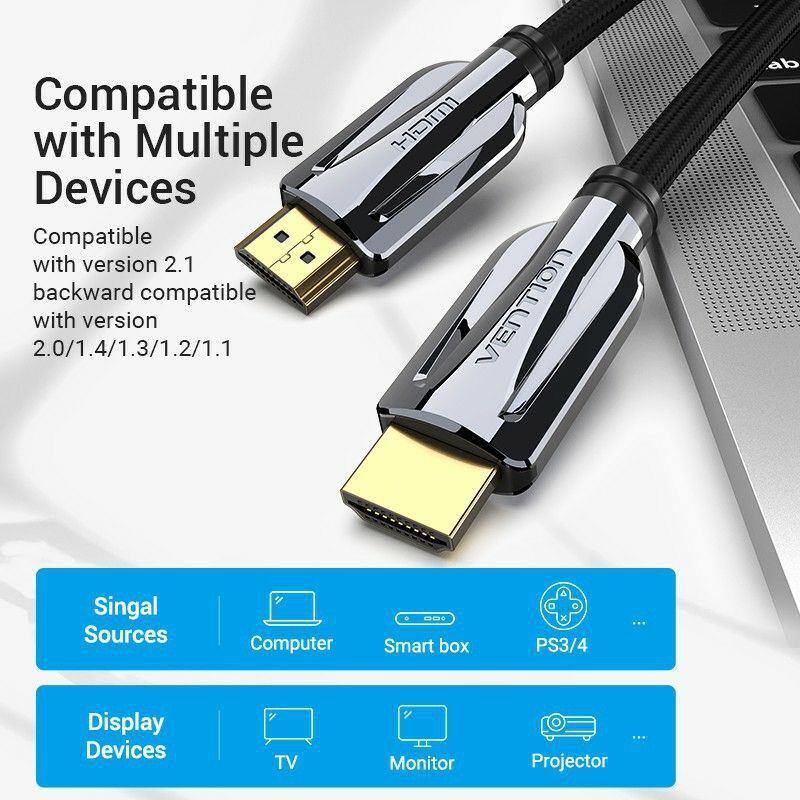 Cáp vention hdmi 2.1 to hdmi 2.1 xuất được lên tới 8k@60hz cho trải nghiệm thị giác okela