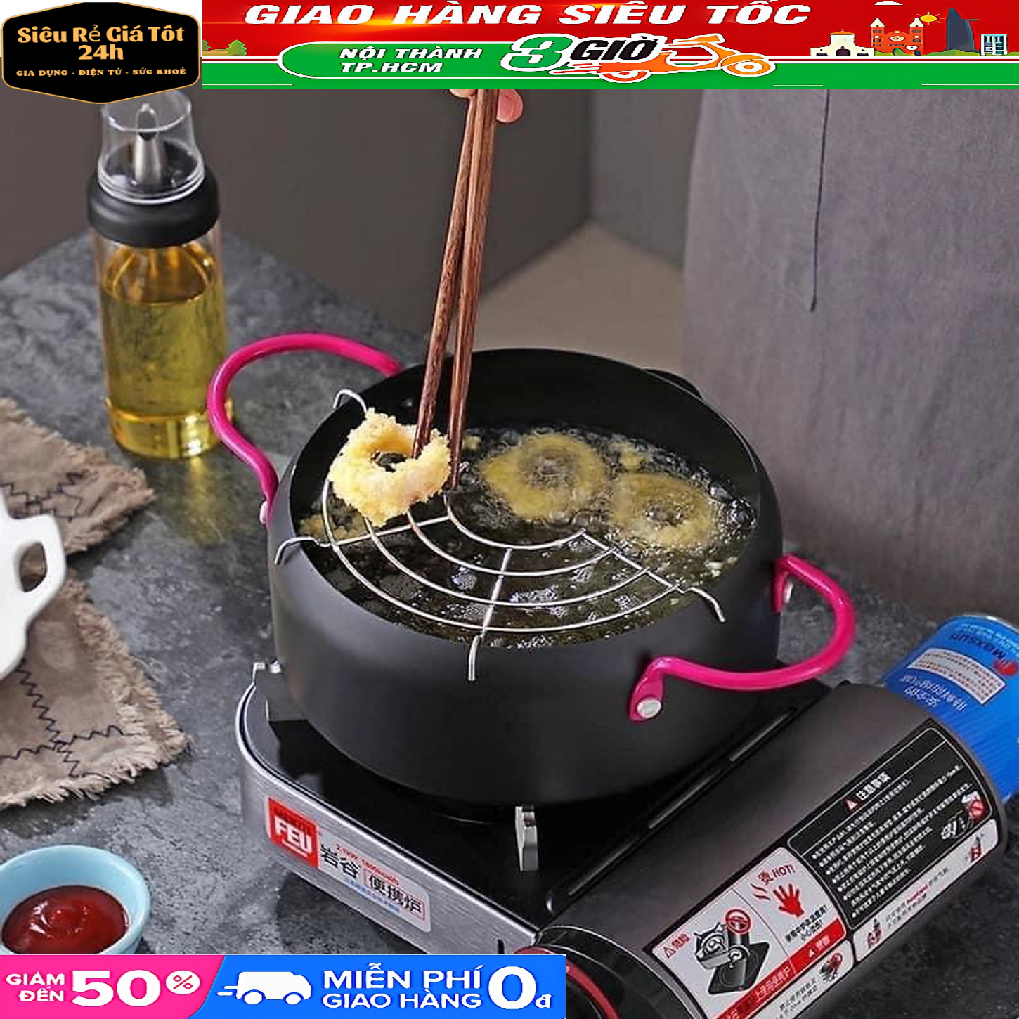 Nồi Chiên, Xào Ngập Dầu Lọc Dầu Size 18cm - Kèm Vỉ Gác Chảo Dầu