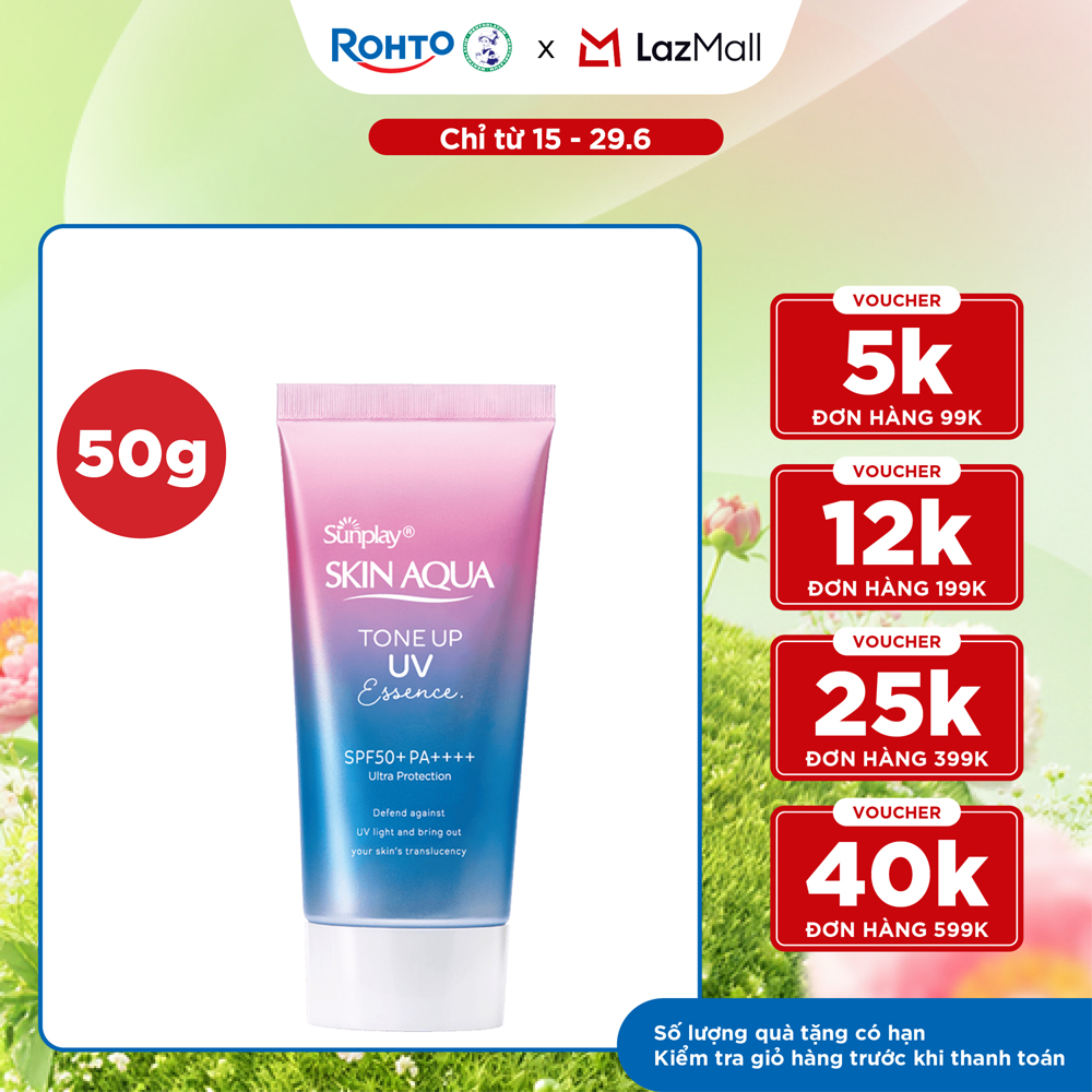 Kem chống nắng nâng tông Skin Aqua Tone up Lavender cho da tối màu  da vàng, dạng tinh chất Sunplay Skin Aqua Tone Up UV Essence Lavender SPF 50+ PA++++ 50g