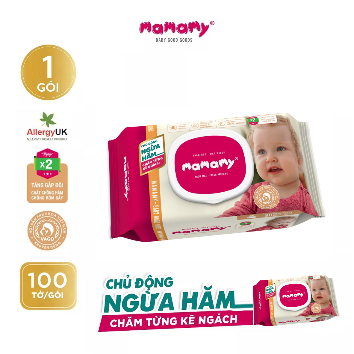 Khăn ướt Mamamy 100 tờ mùi thơm mát có nắp