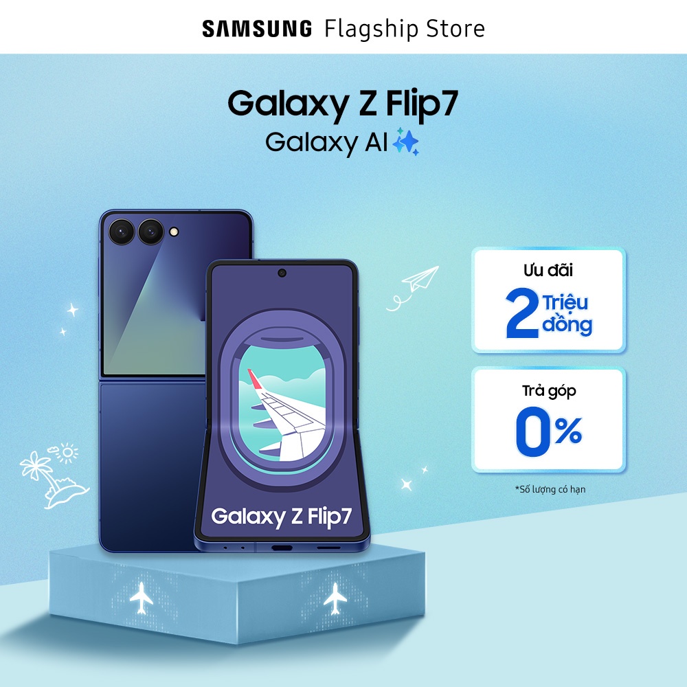 Điện thoại Samsung Galaxy Z Flip7, Điện thoại AI, Màn hình ngoài vô cực 4.1", Camera selfie 50MP, Mỏng nhất