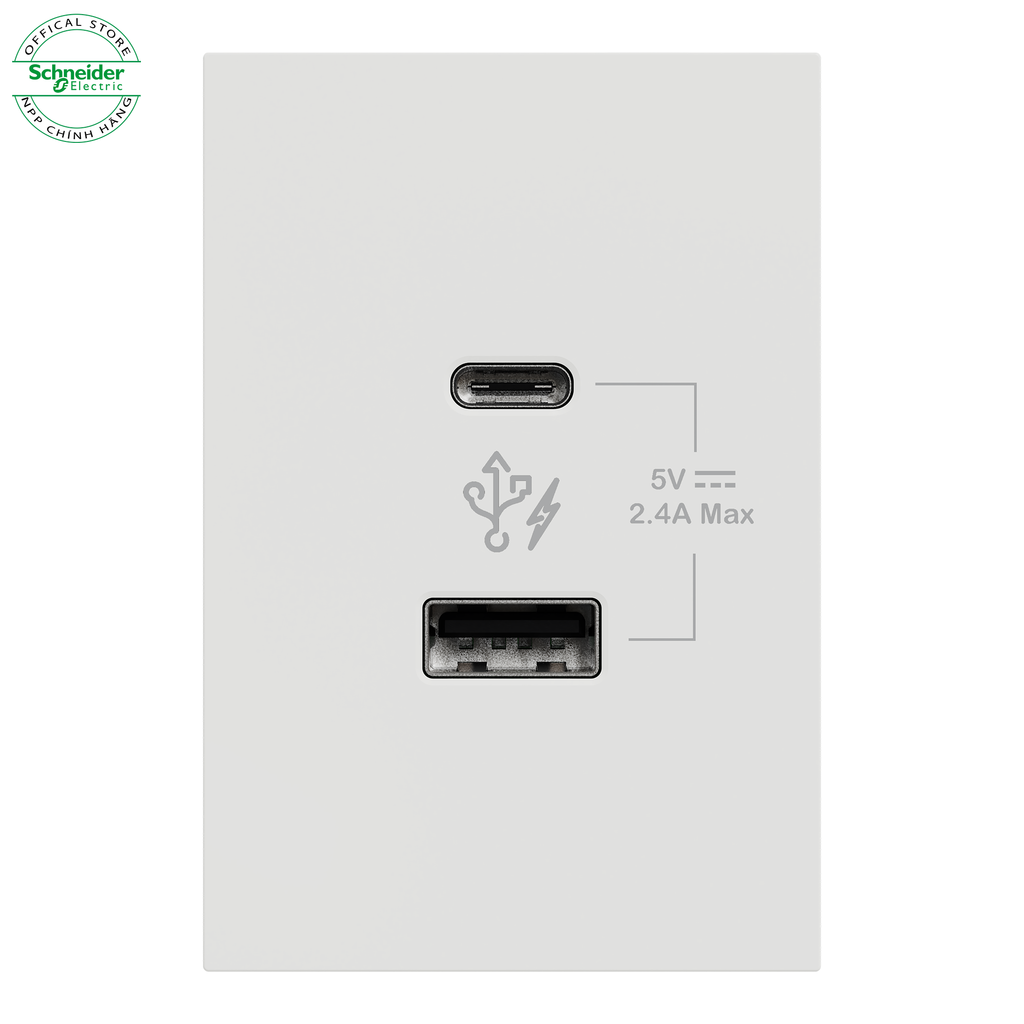 Ổ cắm sạc đôi usb type a+c, 2.4a - dòng avataron a - schneider electric