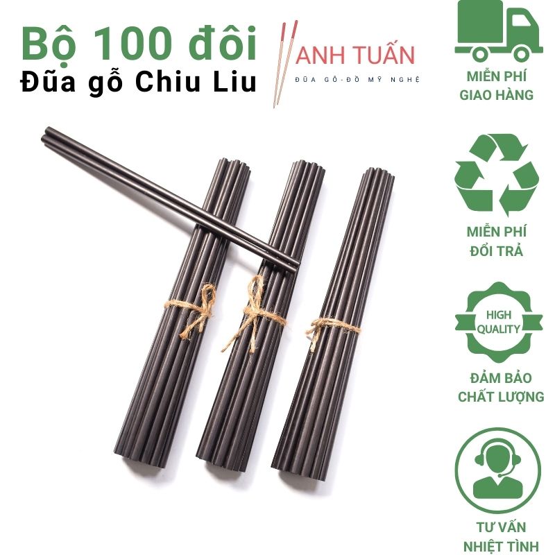 [Rẻ vô địch] Bộ 100 đôi đũa ăn cơm gỗ cao cấp đũa gỗ đen CHIU LIU, đũa đẹp tự nhiên không hoá chất, không cong vênh, chống mốc, kháng khuẩn
