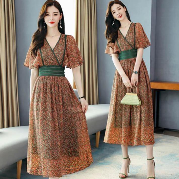 Đầm maxi hoa nhí viền ren