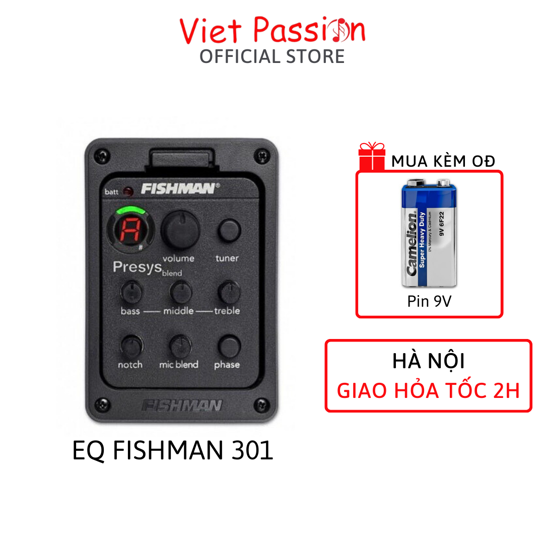 EQ đàn guitar Fishman 301 kích âm thanh ra loa cao cấp tặng kèm pin chất lượng VietPassion