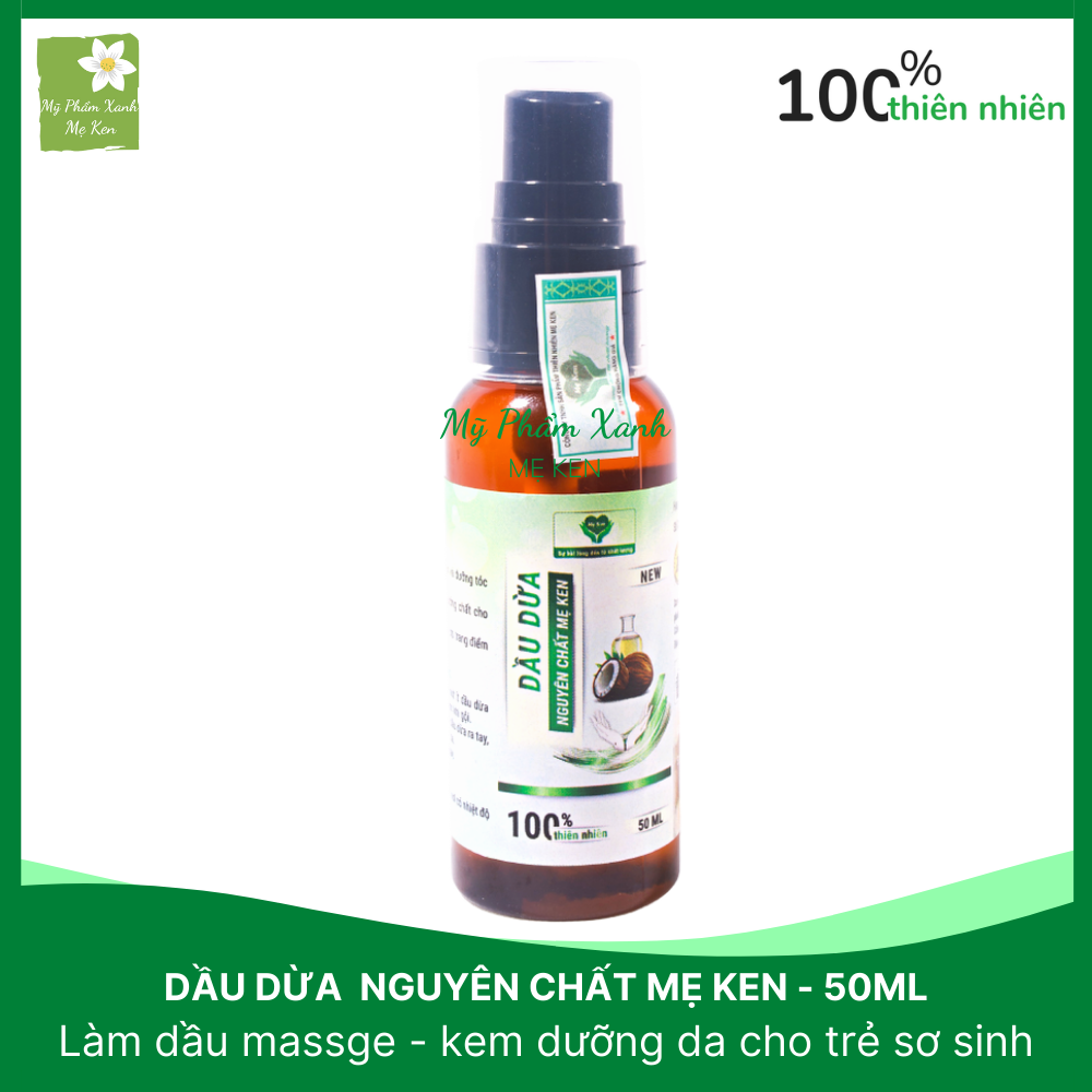 Dầu dừa nguyên chất Mẹ Ken Làm dầu massage, kem dưỡng da cho bé, ngừa hăm tã, chàm sữa, làm dịu vết muỗi cắn, phòng ngừa rạn da cho mẹ bầu – Chai 50ml