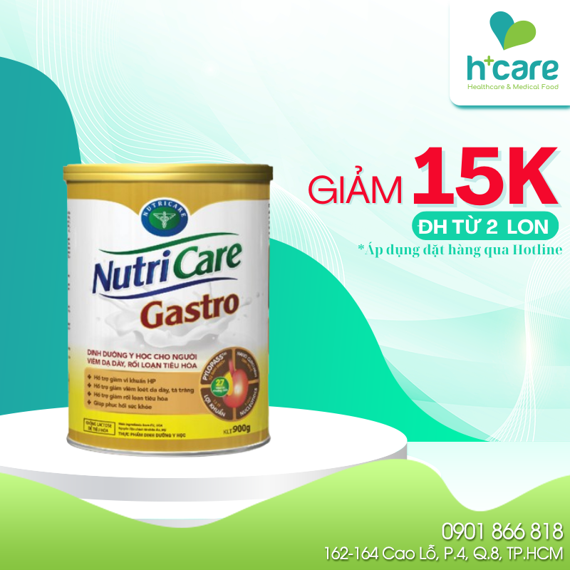 Sữa bột Nutricare Gastro 900g- Dinh dưỡng cho người viêm dạ dày, rối loạn tiêu hóa