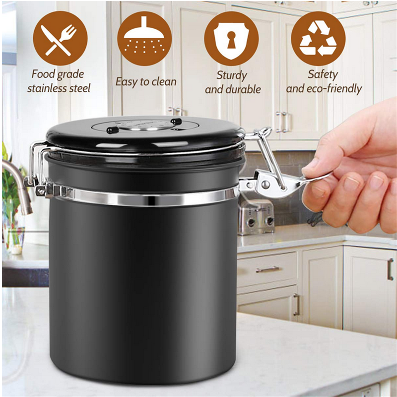 1.8l hộp đựng cà phê với muỗng đựng cà phê kín bằng thép không gỉ bộ hộp đựng cho hạt cà phê trà