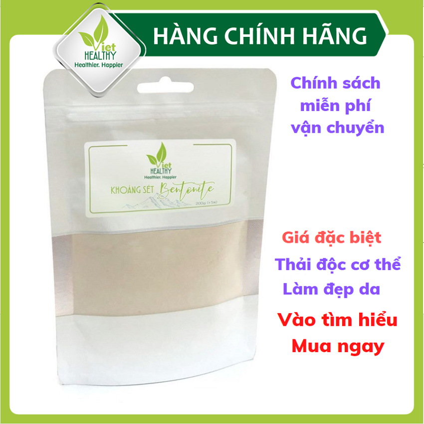 Khoáng sét Calcium (Bentonite Clay) Viet Healthy 200gr- Khoáng sét Viethealthy tác dụng hỗ trợ thải độc đường tiêu hóa.
