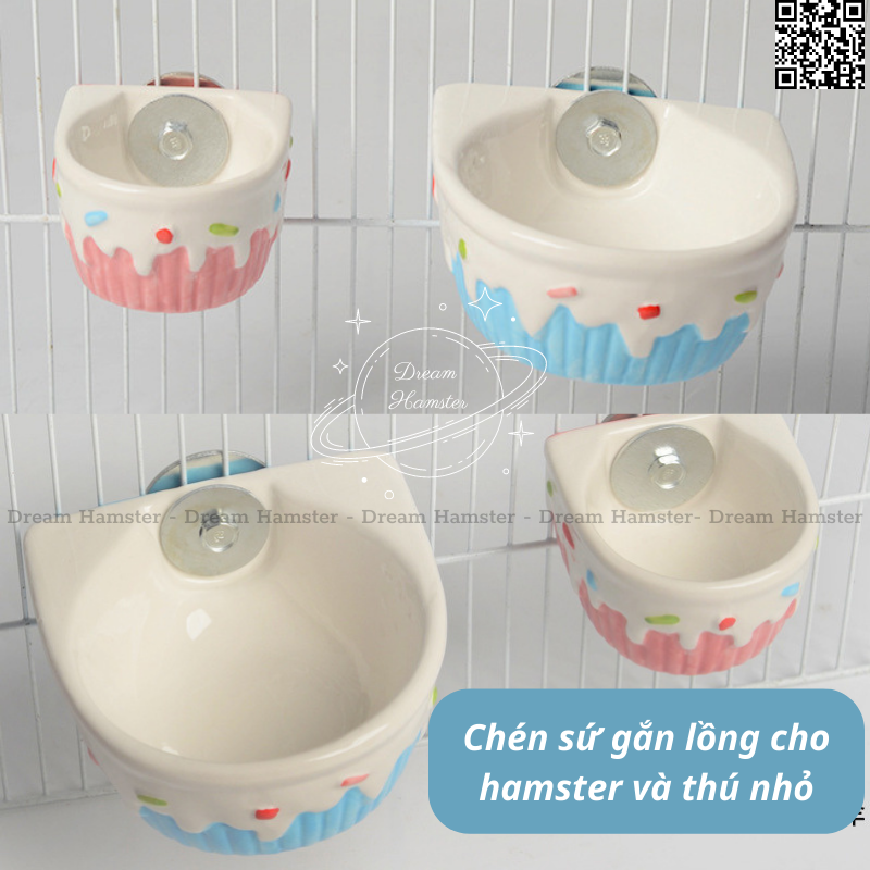 Chén sứ gắn lồng cho hamster và thú nhỏ