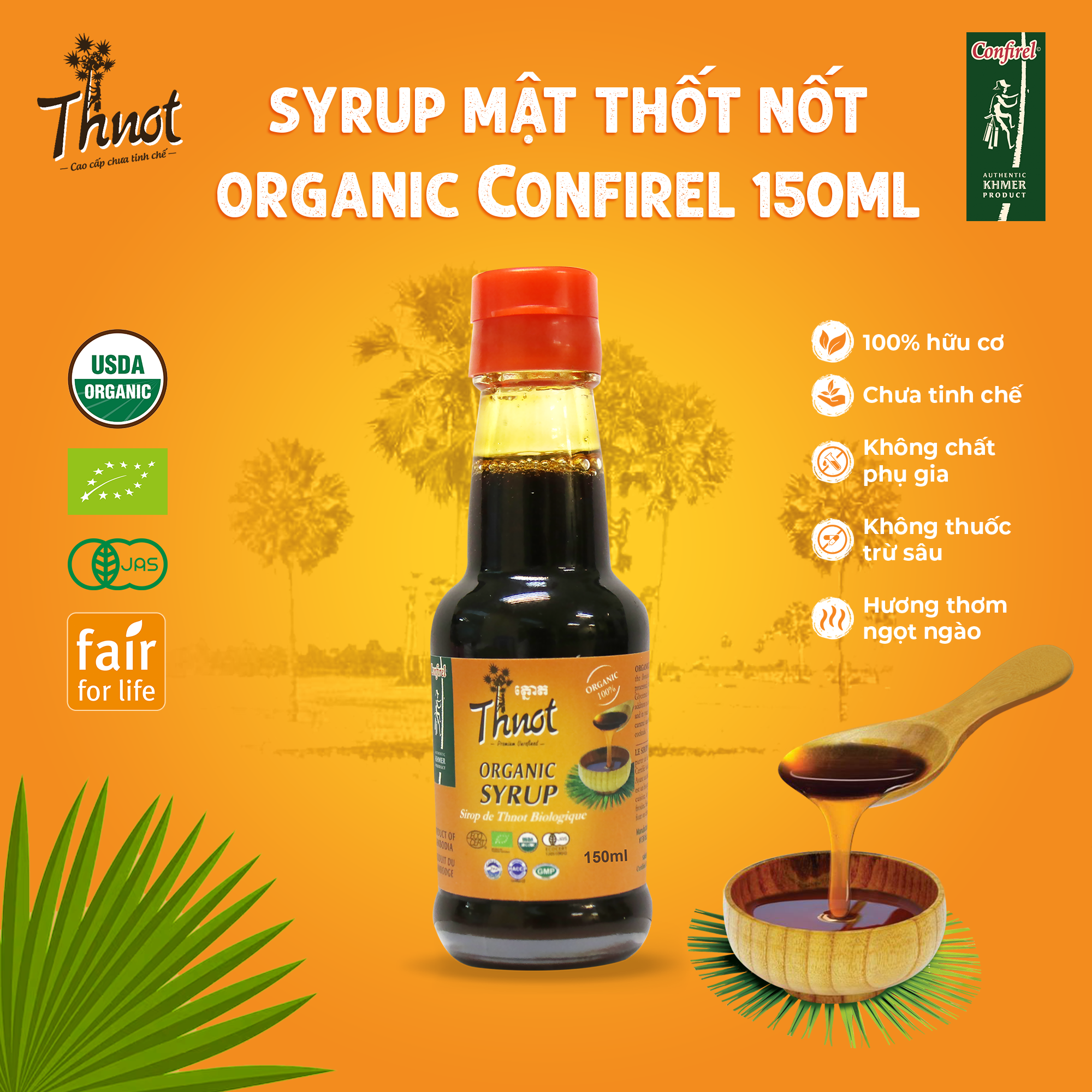 Syrup mật thốt nốt hữu cơ confirel 150ml