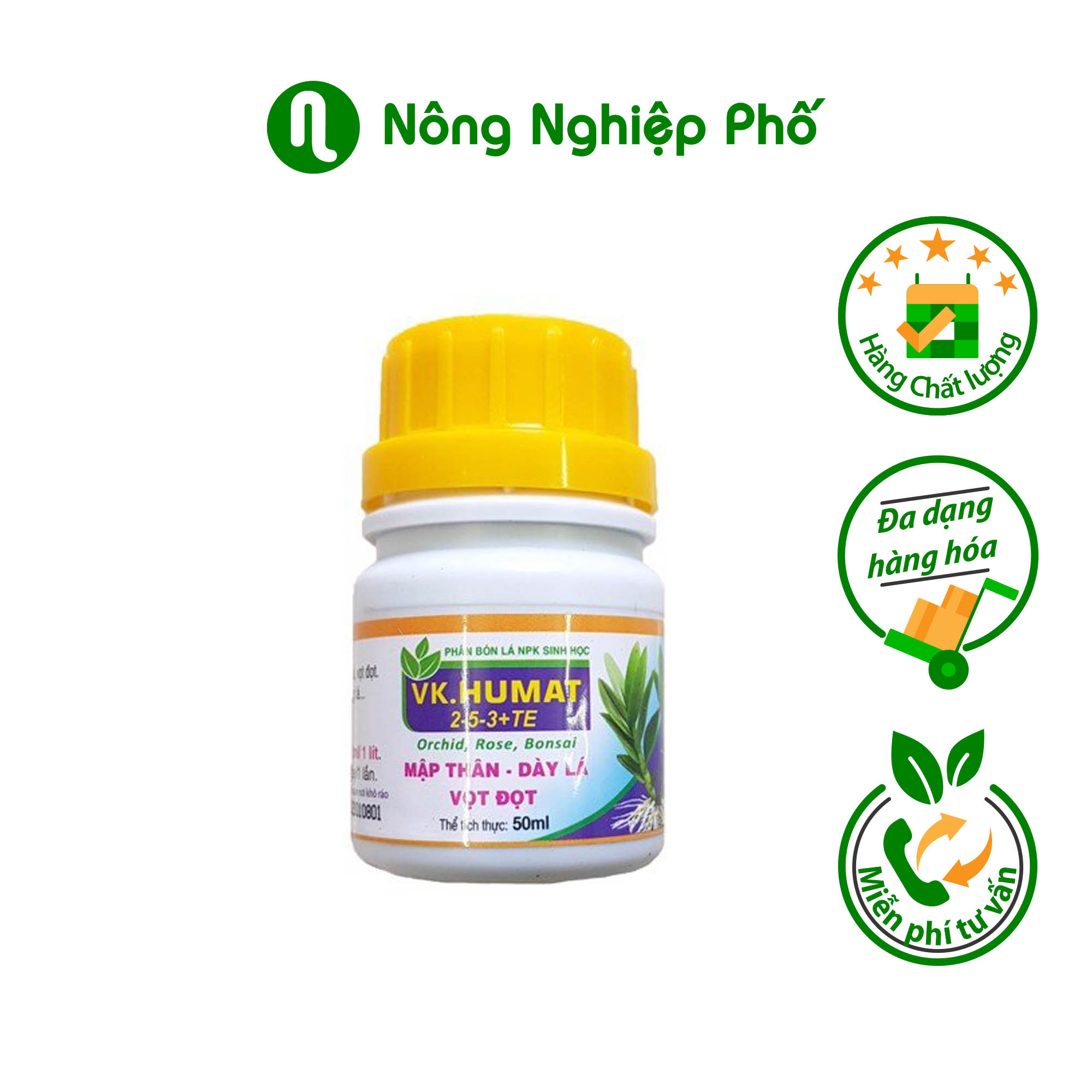 Phân bón lá sinh học VK - HUMAT 2-5-3 + TE giúp mập thân, dày lá, vọt đọt - Chai 50 ml - Nông Nghiệp Phố