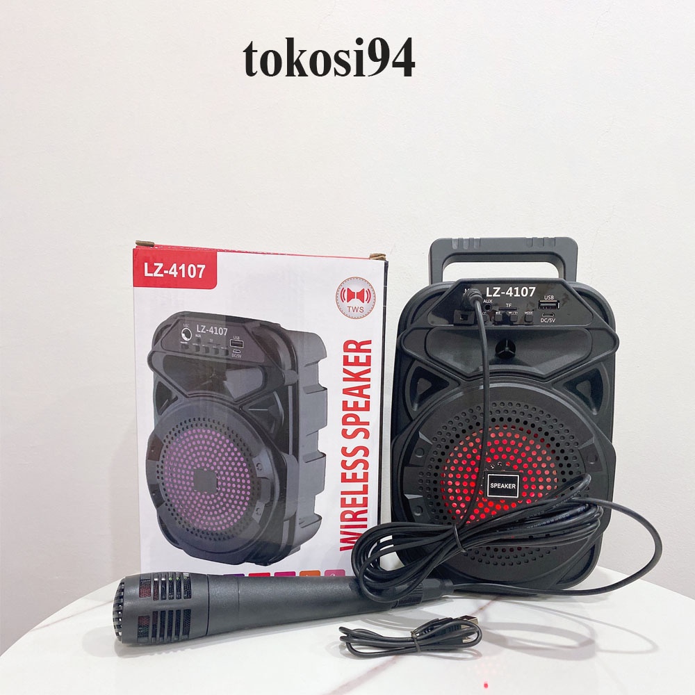 Loa bluetooth karaoke mini Lz4107 âm thanh chuẩn speaker có đèn led tặng kèm 1 mic hát karaoke