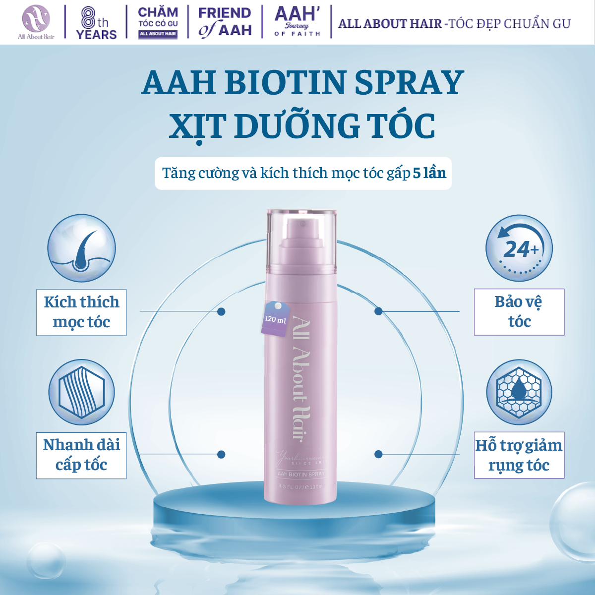 Xịt dưỡng tóc aah all about hair - biotin spray chai 120ml