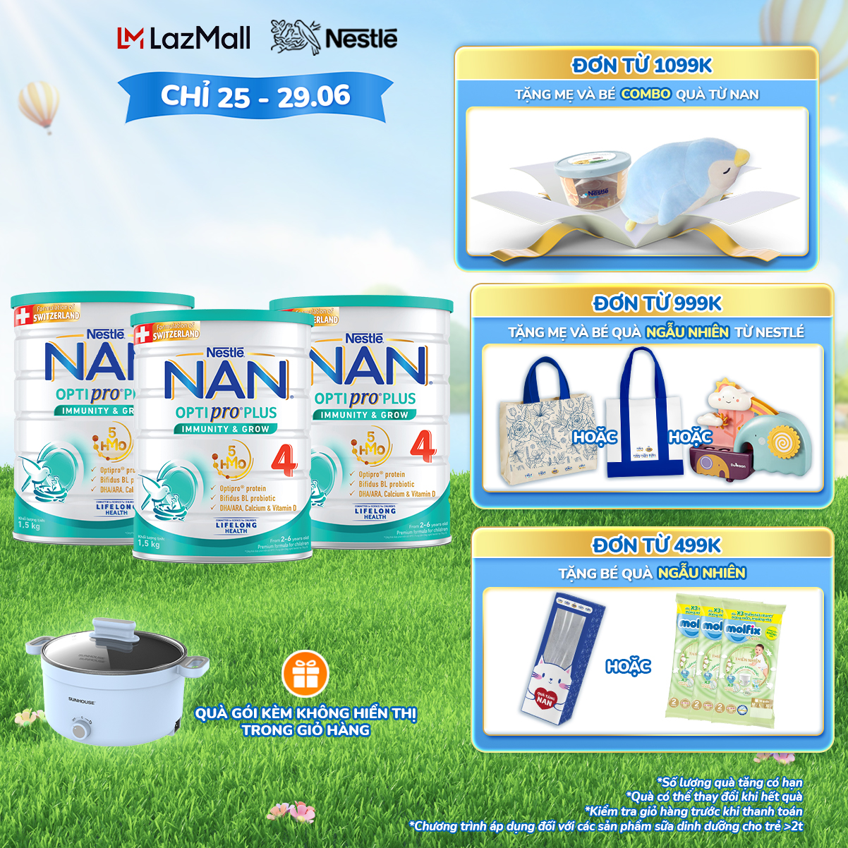 [CHỈ 20.6-24.6 QUÀ TẶNG ĐH 499K-SLCH]Bộ 3 lon Sữa bột Nestlé NAN OPTIPRO PLUS 4 1500g/lon với 5HMO Giúp tiêu hóa tốt + Tăng cường đề kháng + Nồi lẩu điện Sunhouse