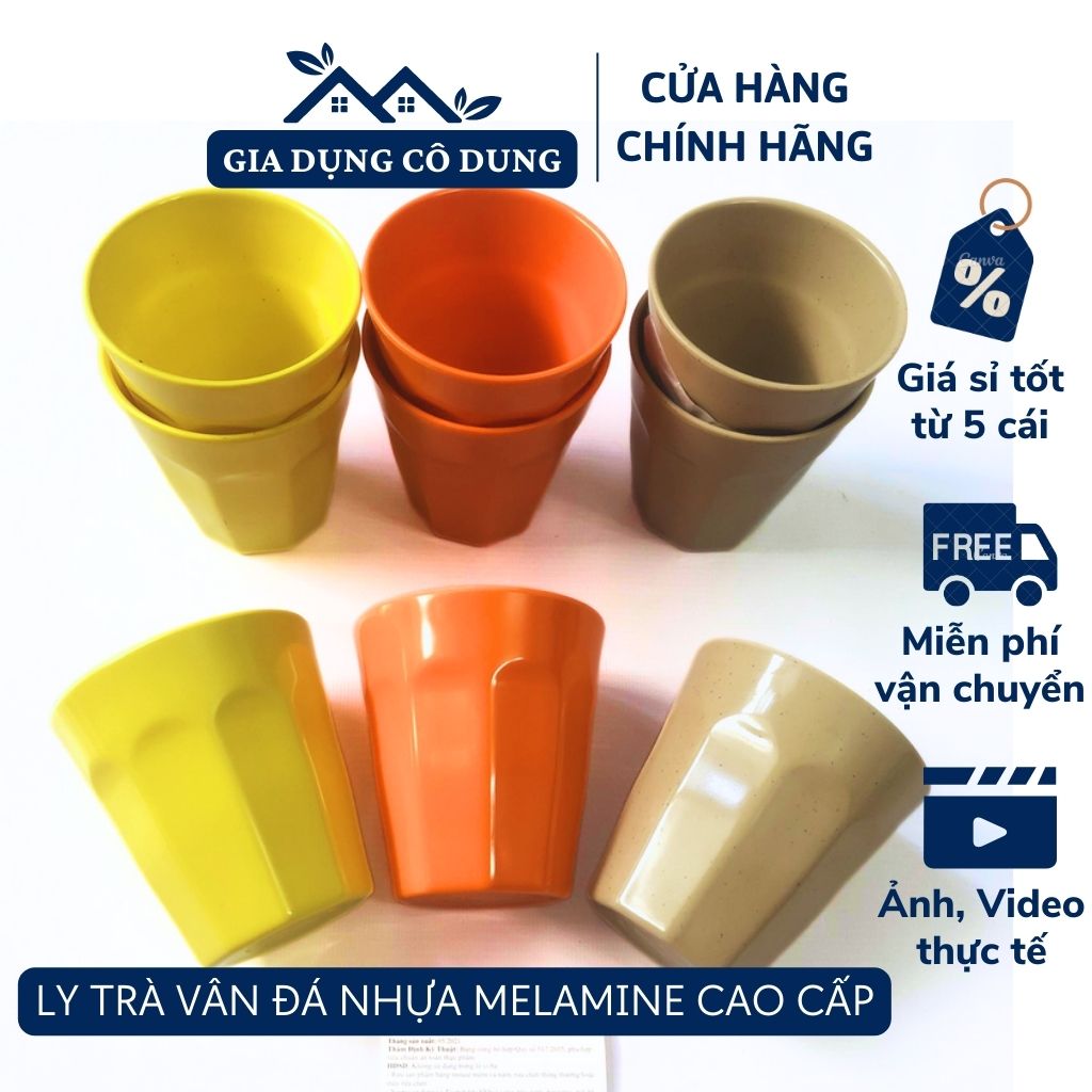 Ly nhựa melamine vân đá nhiều màu chất liệu an toàn size 8.9cm