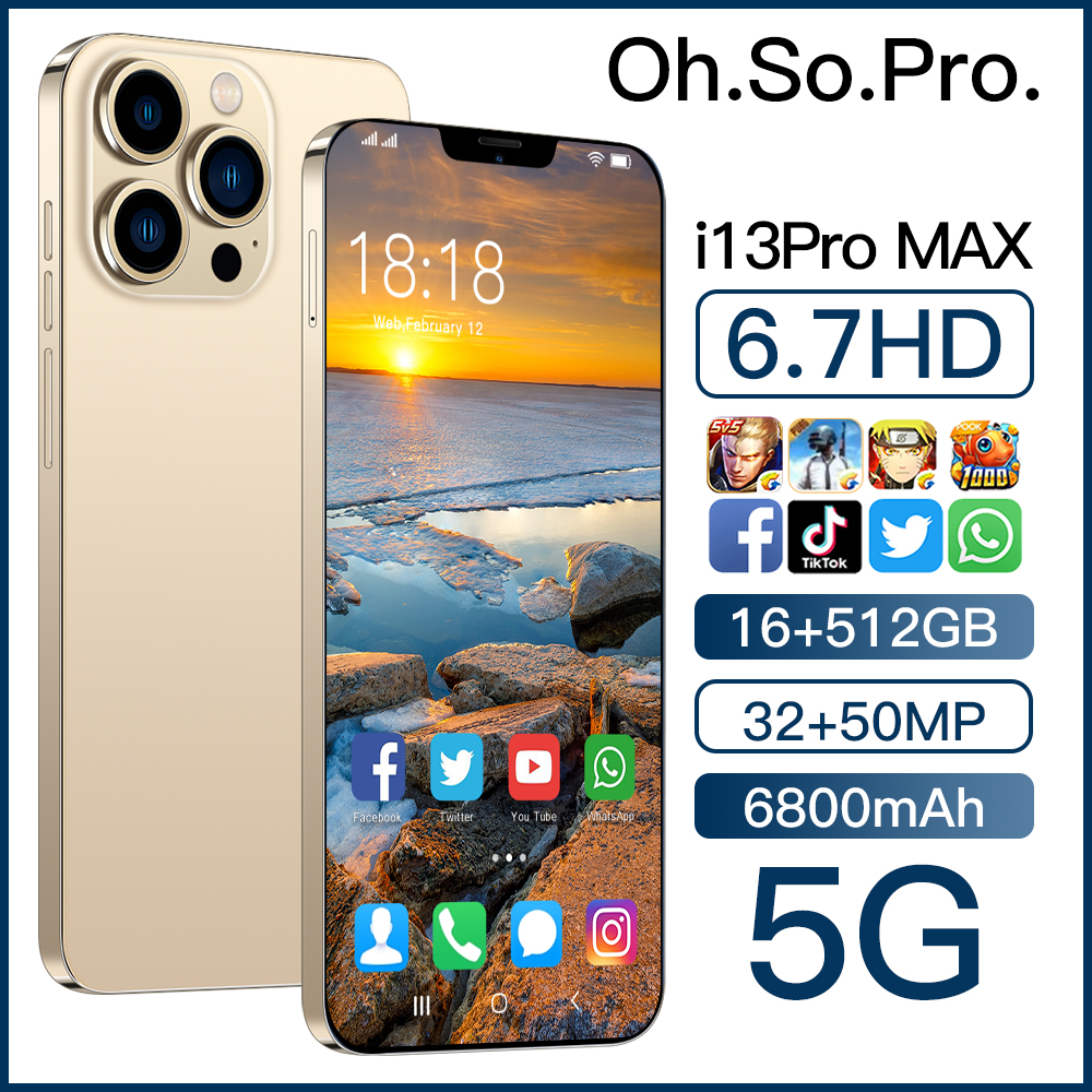 Điênk thoại giá rẻ i13 Pro Max điện thoại giá rẽ 6.7inch dien thoai giá rẻ Mạng 4G Điện thoại phổ thông Bộ nhớ 16+512GB điện thoại rẻ cho học sinh