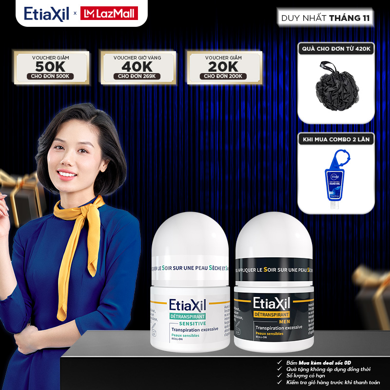 Combo Lăn Khử Mùi Mồ Hôi Dành CHO NAM Etiaxil Men 15ml Và Lăn Khử Mùi Chuyên Sâu 15ml