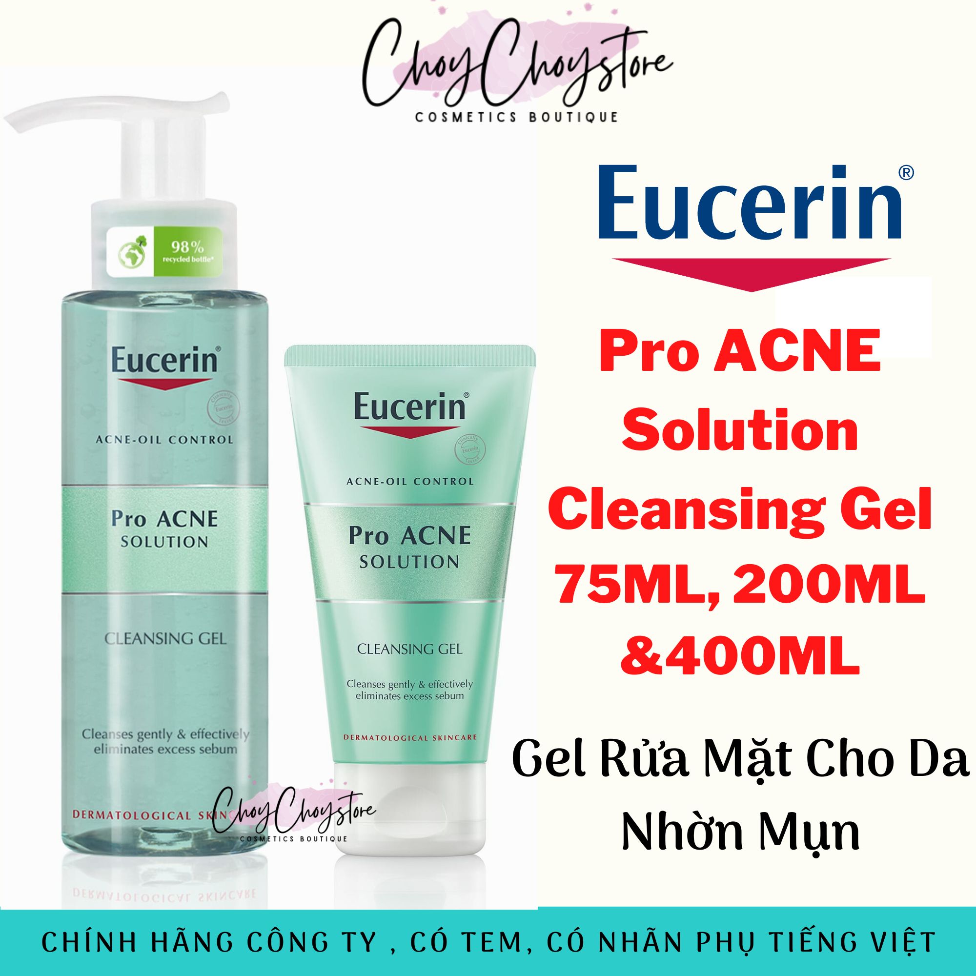 Sữa rửa mặt eucerin proacne solution cleansing gel - gel rửa mặt cho da dầu mụn