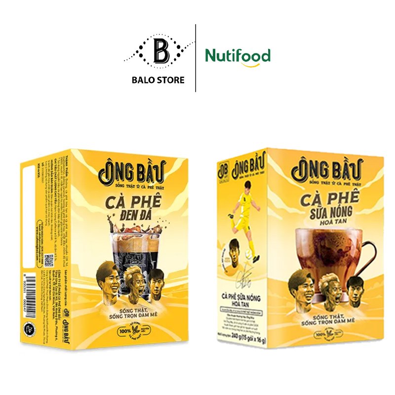 COMBO 2: Hộp cà phê sữa nóng Ông Bầu 240g và Hộp cà phê đen đá Ông Bầu 140g CB2.OBSNĐĐLAF- Thương hiệu NUTIFOOD – BALO STORE