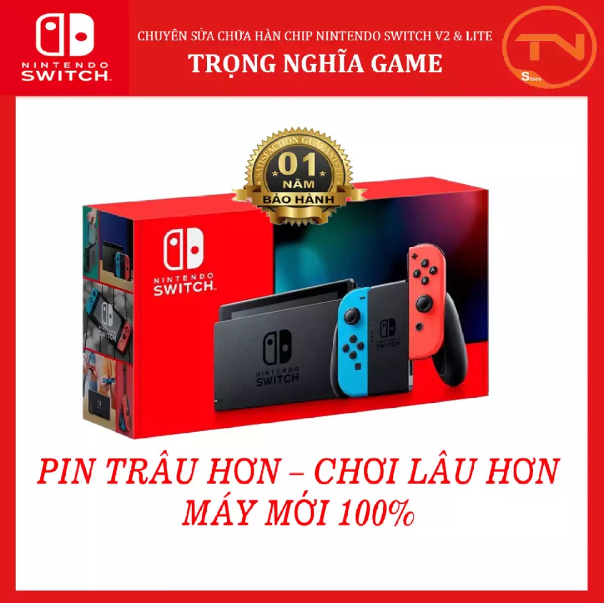 Máy Nintendo Switch V2 NEON+ 12 tháng bảo hành + Tặng Dán Cường Lực