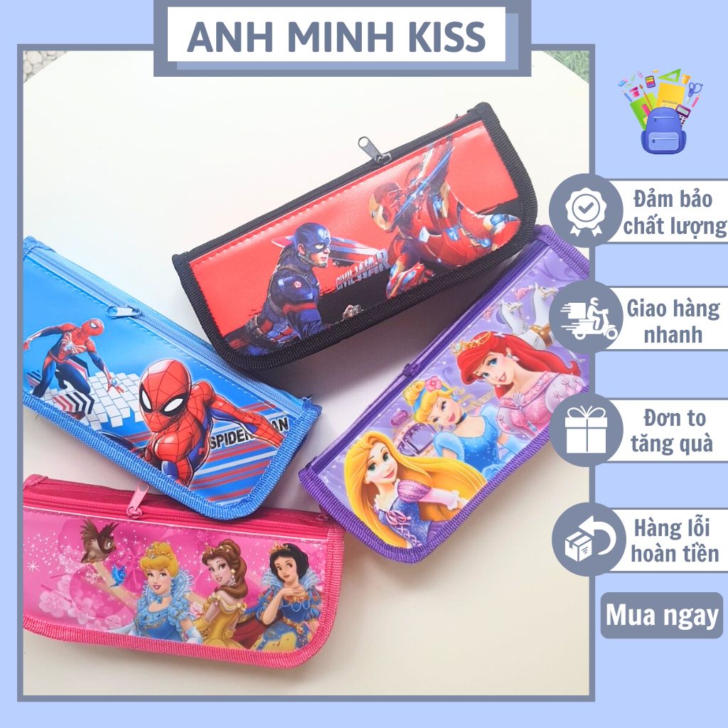 Bóp đựng viết bằng vải gồm 2 ngăn hình siêu nhân, các siêu anh hùng, công chúa dễ thương